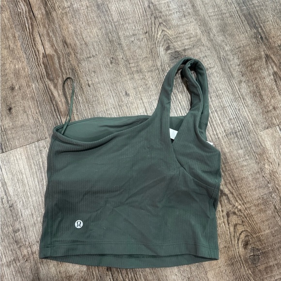 One-Shoulder Ribbed Crop Top in Deep Green - Picture 2 of 2